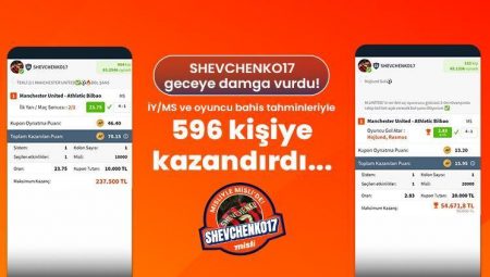 SHEVCHENKO17 geceye damga vurdu! İY / MS ve oyuncu bahis iddialarıyla 596 şahsa kazandırdı…