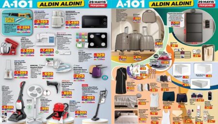 29 MAYIS A101 AKTÜEL KATALOĞU (YENİ ALDIN ALDIN AKTÜEL BROŞÜRÜ) || A101 afişi bu hafta eserleri neler, Perşembe günü hangi eserler indirimli? A101 afişi ile Berjer, halı yıkama makinesi, kamp gereçleri satışa çıkıyor